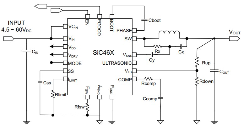 Application Circuit Diagram - Vishay SiC462 Synchronous Buck Regulator